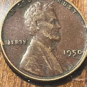 1950 Lincoln Wheat Penny with error in the word Liberty.